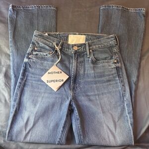 NWT MOTHER Superior The Outsider Flood Jean Size 26 High Rise Bootcut Blue Denim